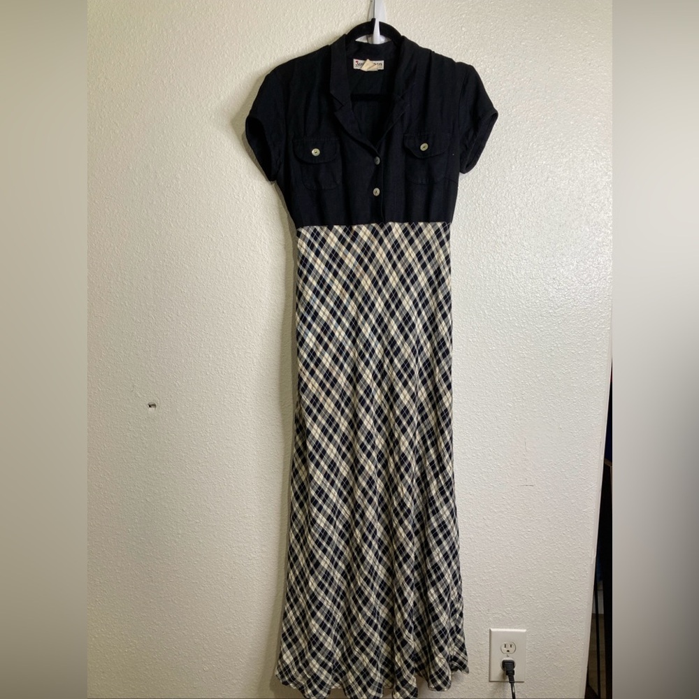 Vintage Just Choon Sz 11 Maxi Dress Empire Waist Plaid Academia Workwear Career